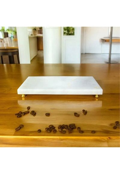 FERİS HOME Real Marble Foot Oil Plate and Presentation Plate