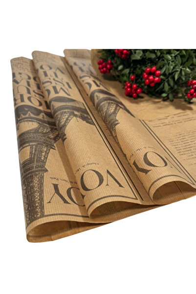 weloveis Gazete Baskılı Çiçek Buket Kağıdı Virgin Kraft Kağıt-40gr(ince)-55x55cm-10Sayfa