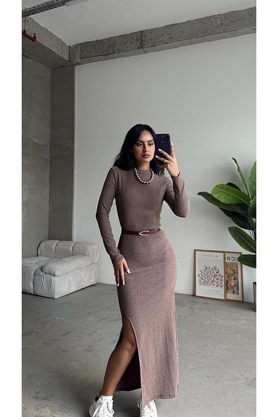 mydukkan.co Corduroy Brown Oversize Front Slit Dress - Core Design