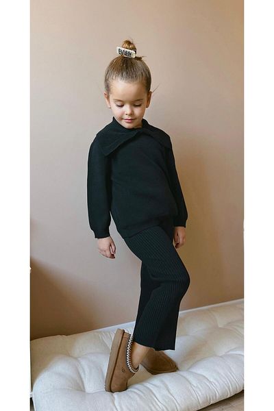 Magu Knitwear Bow Print Winter Cotton Sweatshirt Leggings Bottom-Top Set Girls