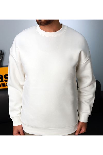 AMAZING CRASH Εκρού Unisex Basic Crew Neck Oversize Φούτερ