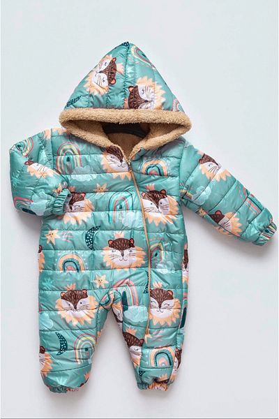 Mika Bebek & Çocuk Lion Patterned Plush Hooded Baby Boy Cosmonaut Astronaut Jumpsuit Close Fit