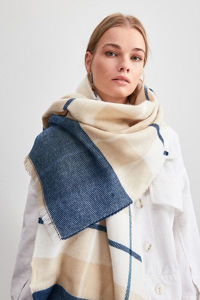 Trendyol Collection Beiger karierter, gemusterter, weich strukturierter Damenschal TWOAW20AT0054