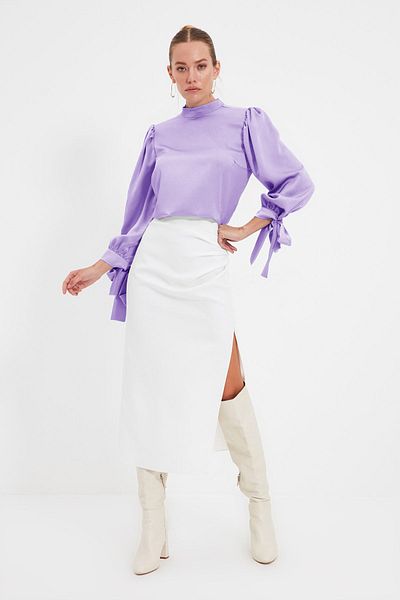 Trendyol Collection Λιλά Δέσιμο Λεπτομερής Υφαντή Μπλούζα TOFAW19FG0082