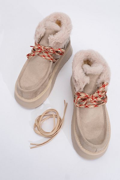 LuviShoes Γυναικείες αθλητικές μπότες BLAUS Beige Suede Fur Χοντρή σόλα