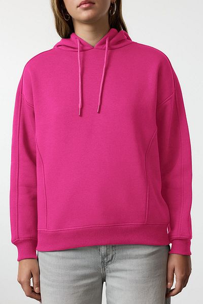 Trendyol Collection Φούξια Oversize Mold Πλεκτό φούτερ με κουκούλα από φλις χοντρό εσωτερικό TWOAW25SW00146
