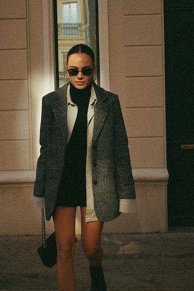Trendyol Collection Graue Blazerjacke in Wolloptik mit normalem Futter und gewebtem Karomuster TWOAW24BC00048