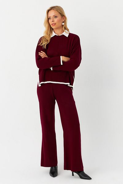 Cool & Modest Claret Red Knitwear Women's Set - Bottom and Top Set Myil12