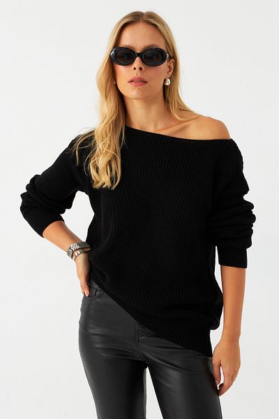 Cool & Sexy Pulover de damă negru cu gât barcă AYD392