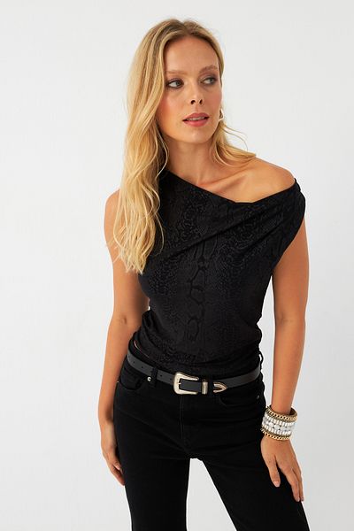 Cool & Sexy Γυναικείο Μαύρο Δαντελένιο γιακά Tank Top LPP1297