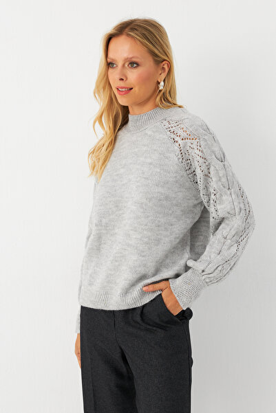 Cool & Modest Openwork Gray Knitwear Women's Sweater - Mayd17