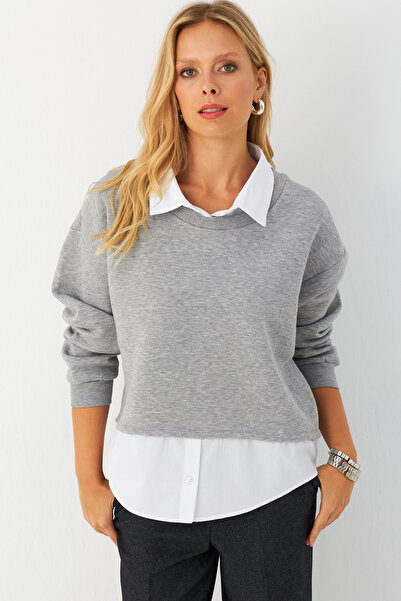 Cool & Modest Γκρι Φούτερ - Γυναικεία, Λεπτομέρεια Πουκάμισου, MAYD21