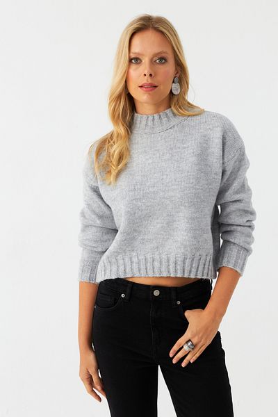 Cool & Sexy Pulover de damă din tricotaje scurte gri - YV301