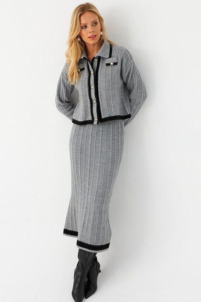 Cool & Modest Graues Doppelstrick-Set – Damen NUV34