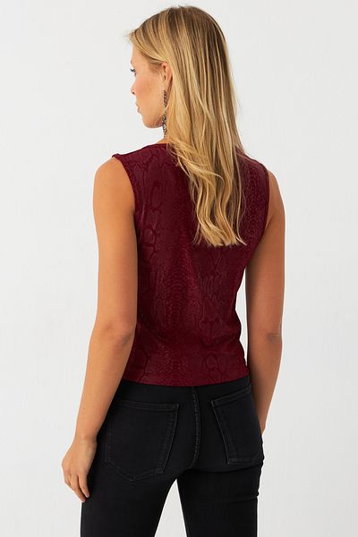 Cool & Sexy Ärmellose Damenbluse LPP1297 in Burgunderrot mit tiefem Kragen