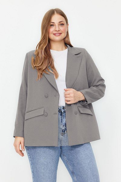 Trendyol Curve Graue gewebte Blazerjacke – Doppelverschluss, TBBSS22CE0180
