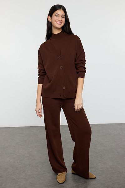 Trendyol Collection Barna V-nyakú 3 részes kötöttáru alsó-felső szett TWOAW25AU00035