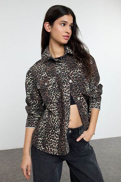 Trendyol Collection Többszínű állati leopárd mintás szőtt blézerkabát TWOAW25BC00042