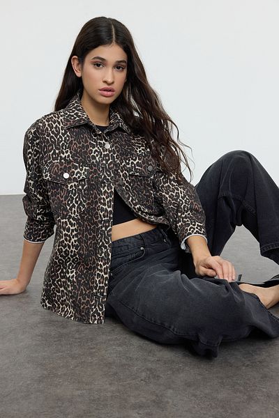 Trendyol Collection Többszínű állati leopárd mintás szőtt blézerkabát TWOAW25BC00042