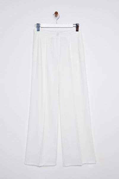 Trendyol Collection Nízké bílé široké kalhoty – elastická záda, Twoss25Pl00021