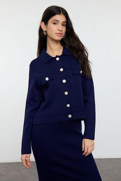 Trendyol Modest Navy Blue Cardigan-Dress Knitwear Bottom-Top Suit Tctaw25Us00123
