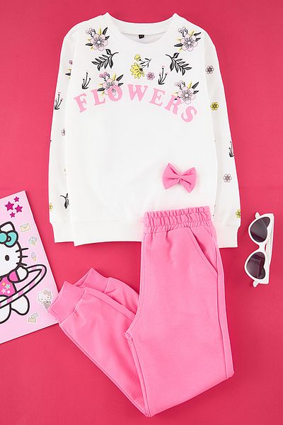 TRENDYOLKIDS Pletená sada Ecru Slogan - spodní a horní sada Tkdaw25Au00159