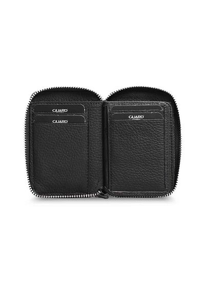 GUARD Zippered Matte Black Leather Mini Wallet