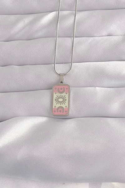 Clariss 316L الصلب الفضة اللون الوردي بالمينا القمر الشكل التارو قلادة