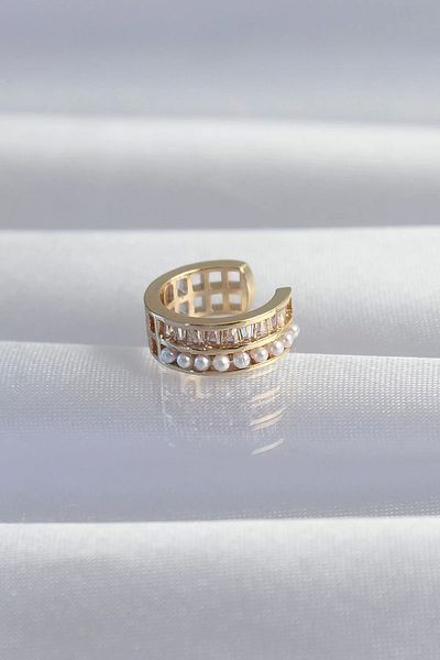 Clariss النحاس الذهب اللون لؤلؤة الرغيف الفرنسي حجر Earcuff القرط