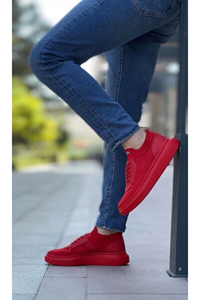 Genel Markalar BA0812 Özel Örme Triko Tarz Kırmızı Renk Spor Ayakkabı