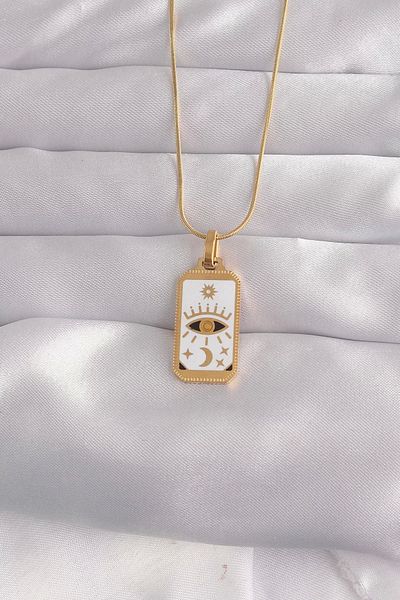 Store 316L Steel Gold Color White Enamel Eye Figure Tarot Pendant