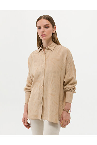 Pierre Cardin Μπεζ λινό πουκάμισο μείγμα λινών υφασμάτων Oversize 50262545-vr011