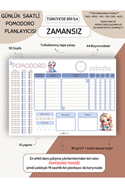 Else Craft Zamansız- POMODORO Ders Çalışma Defteri-A4 Yatay- 50 Sayfa- PL-4 T...