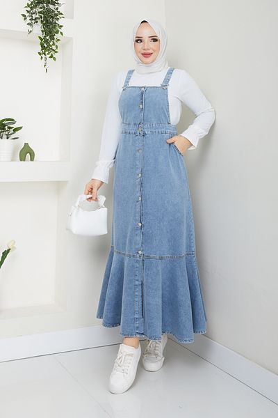 Pamuk Butik Women's Denim Salopet Dress with Flounce