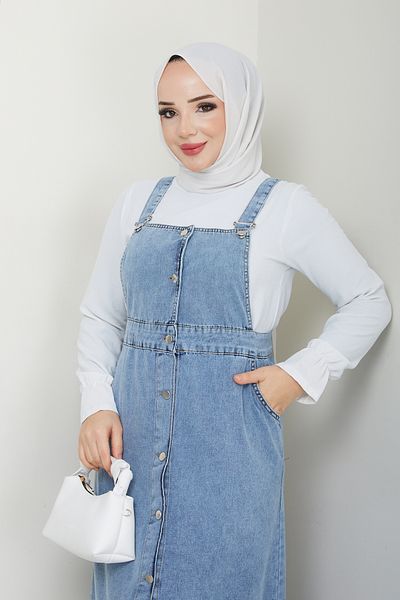 Pamuk Butik Women's Denim Salopet Dress with Flounce