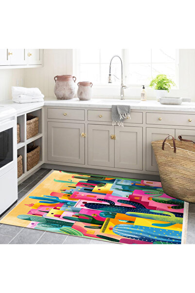 Rugs Modern Halı Efe Collection Multicolored Building and Cactus Figures Patt...