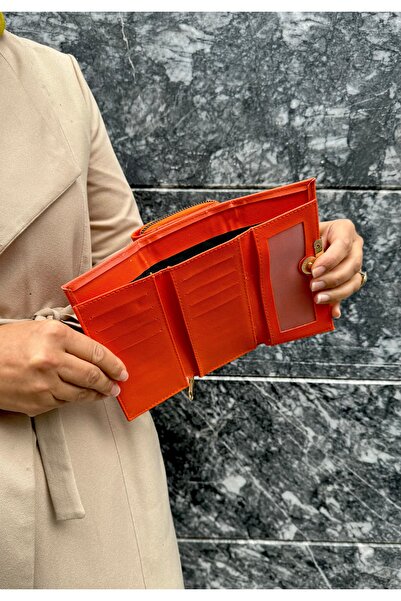 Just Polo Orange Wallet 6 Card 1 Id Compartment Snap Fastener and Zipper Closure Vegan Wallet