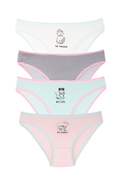 Genel Markalar Kız Çocuk 7 Adet Bikini Sevimli Kedi Desenli Karışık Renkli 7 li Külot