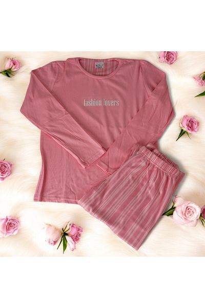 Mihra 14102-7 Pink Striped Fashion Lovers Thermal Pajamas Set