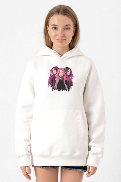 Tshirthane Blackpink Members Art Poster White Women's 3ip Hooded Sweatshirt