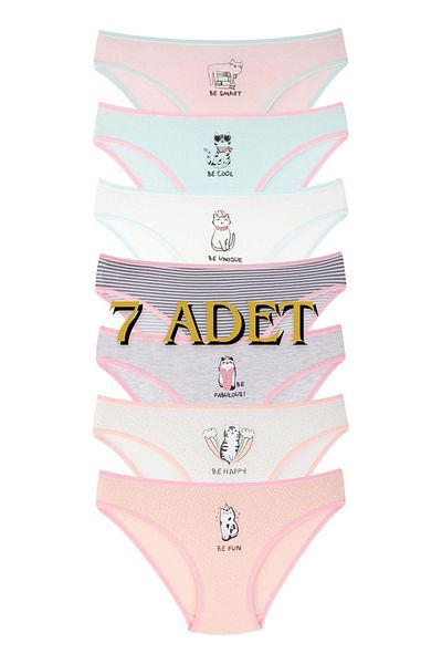 EQRU Bikini 7 buc pentru fete - Set chiloți cu imprimeu drăguț de pisici, culori mixte