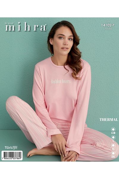 Mihra 14102-7 Pink Striped Fashion Lovers Thermal Pajamas Set