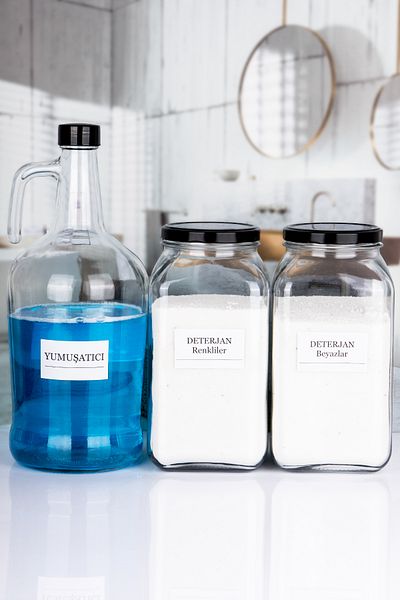 Karçiçeği Home Decorative Glass 3-pack Softener Bottle 3 Lt And Detergent Colored Whites Jar 3 Lt