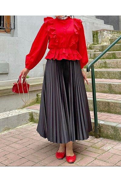 ALLMİRA FASHION Fusta Hijab subțire plisată NEGRĂ
