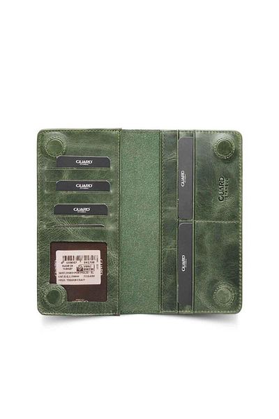 GUARD Leather Men's/Women's Portfolio Wallet with Phone Slot - Khaki Green