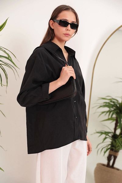 Markaseli Modal Fabric Oversize Γυναικείο Πουκάμισο-μαύρο