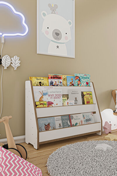 zeo wood design Montessori Mdf Çocuk Kitaplığı - Beyaz