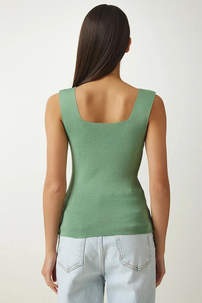 Baluxe Women's Khaki Thick Strap Square Neck Knitwear Blouse