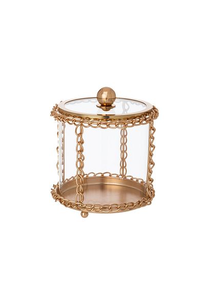 Dania A glass plate with gold metal chains for sweets and multi-use decoration