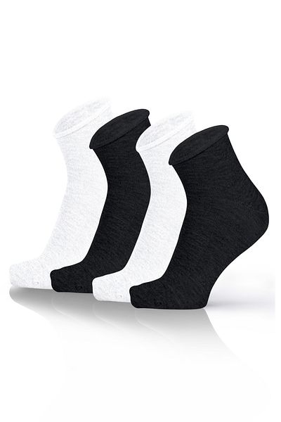 KaeLaurean Women's 4-Piece Stretchy Cotton Socks - Black-White, Seamless, Short Socks, Non-Tightening